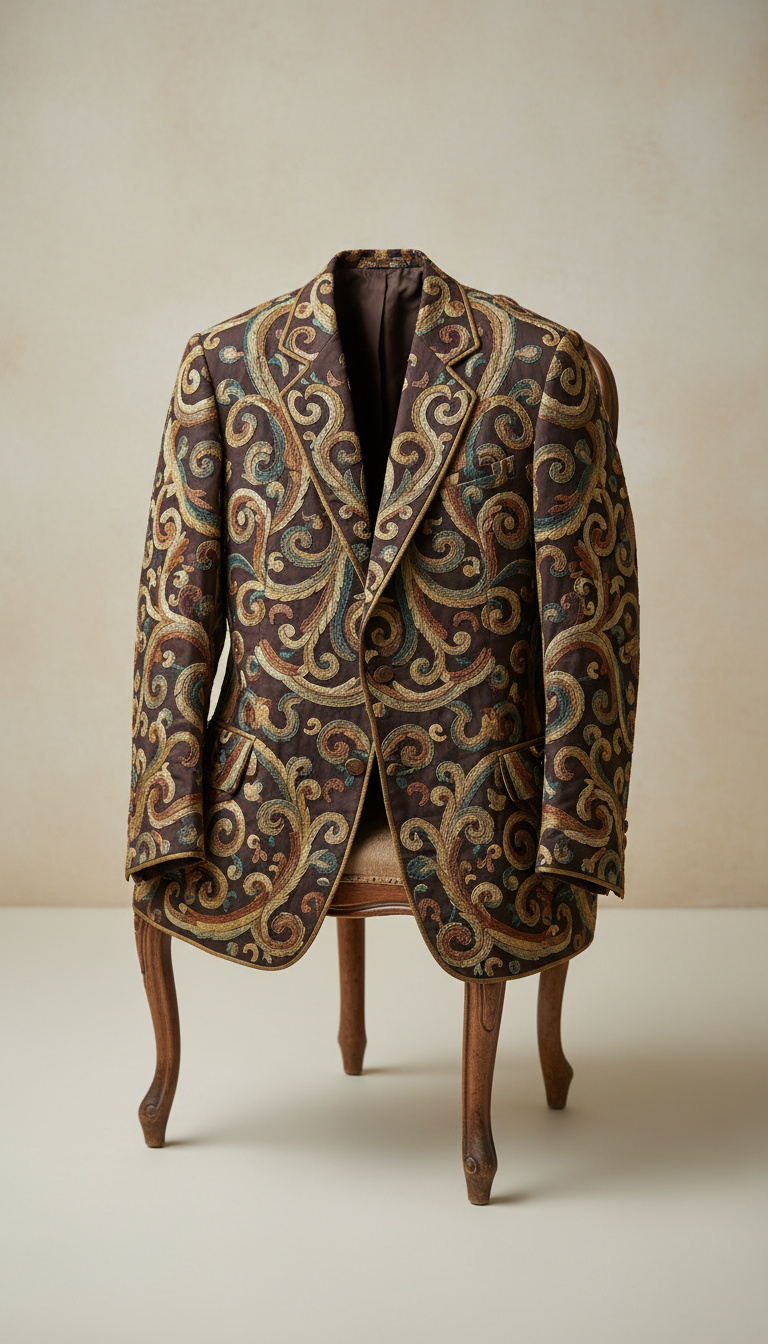 Embroidered Blazer in Antique Gold